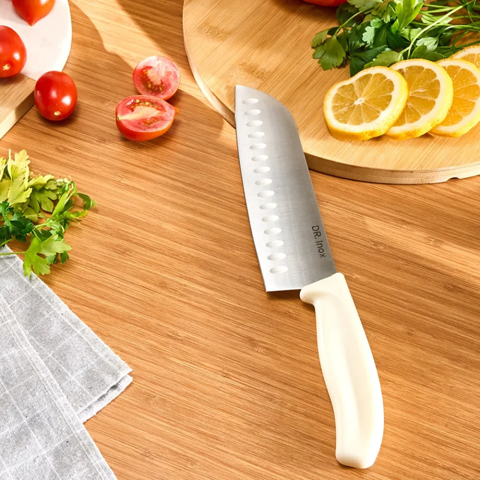 Dr. Inox Santoku Knife, 30cm, Cream