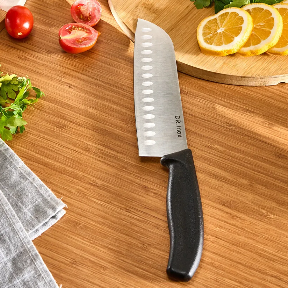 Dr. Inox Stainles Steel Santoku Knife, 30cm, Black