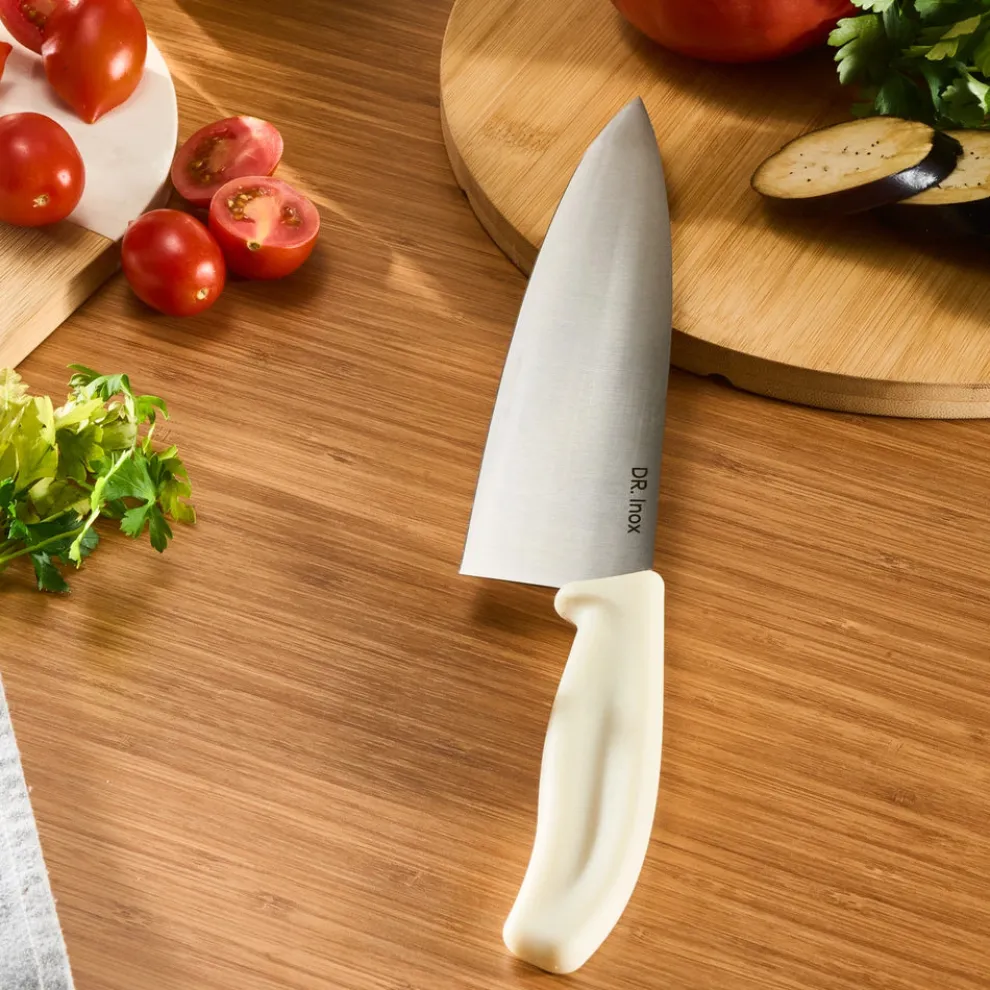 Dr. Inox Stainless Steel Chef's Knife, 33cm, Cream