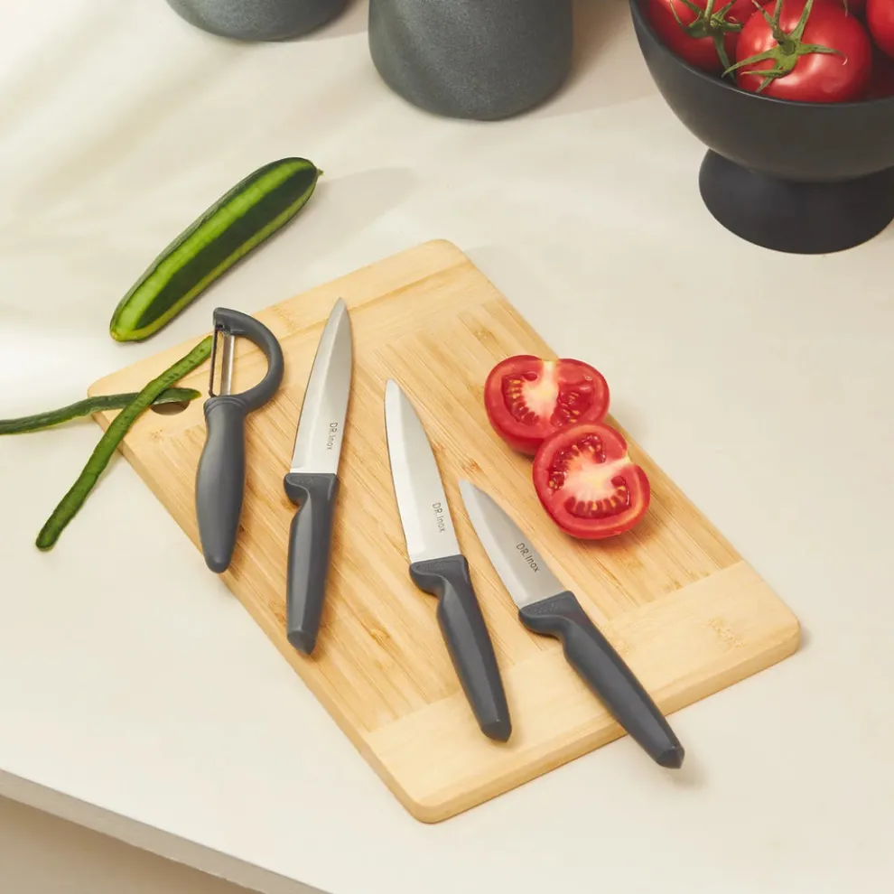 Dr.Inox 4 Piece Stainless Steel Knife Set, Grey