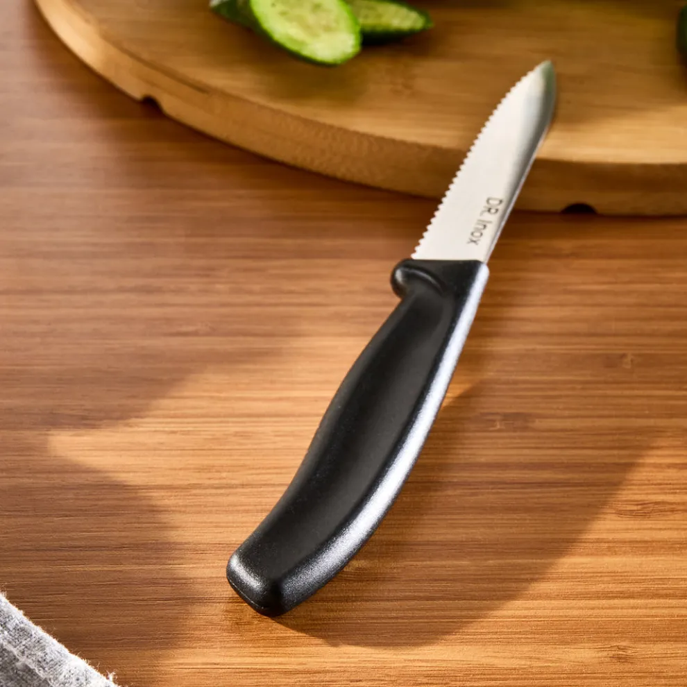Dr.Inox Serrated Stainless Steel Utility Knife, 21cm, Black