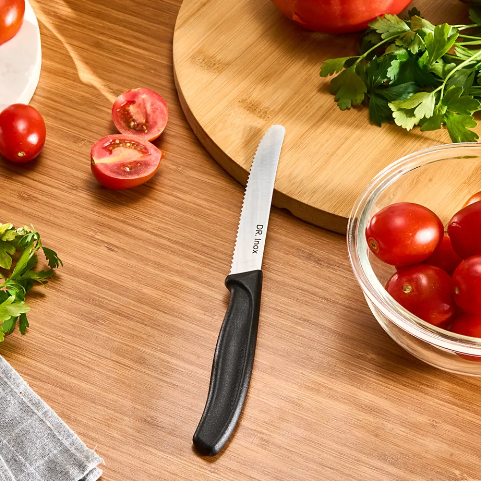 Dr.Inox Stainless Steel Tomato Knife, 22cm, Black