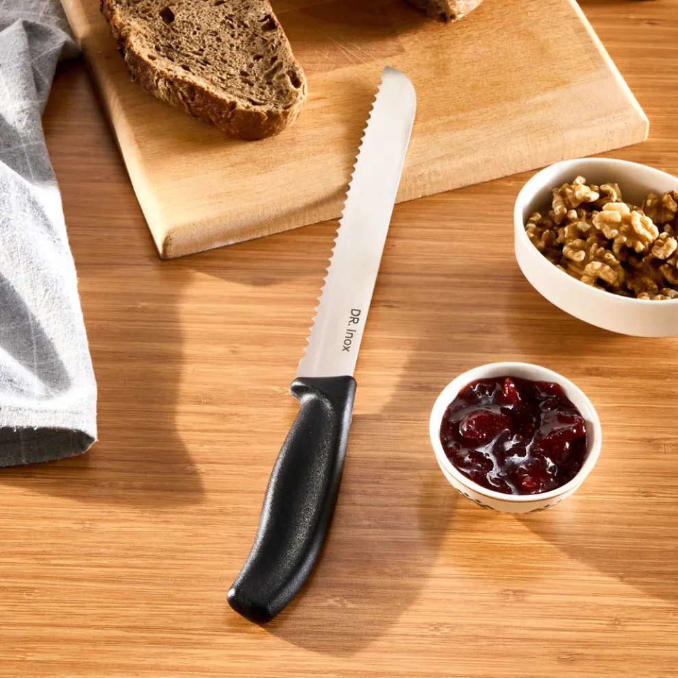 Dr.Inox Stainless Steel Bread Knife, 32cm, Black