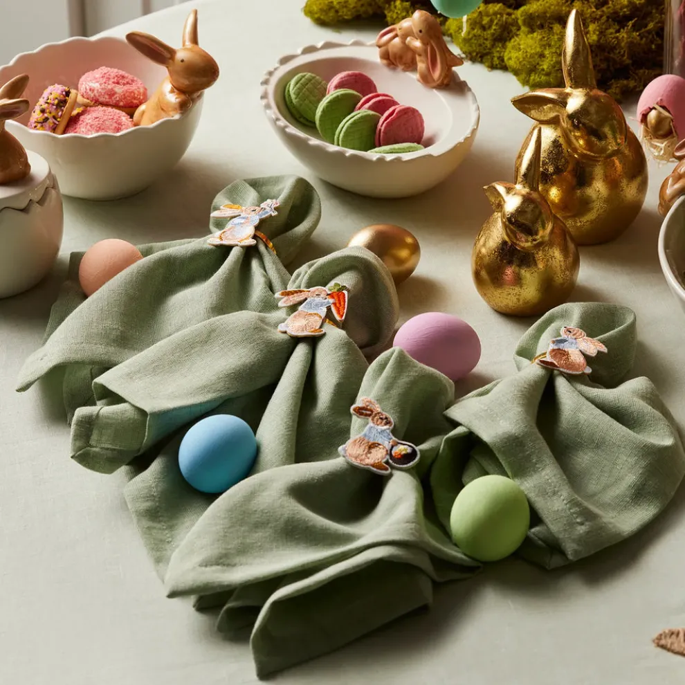 Easter Rabbit Metal Napkin Ring Set, 4 Piece