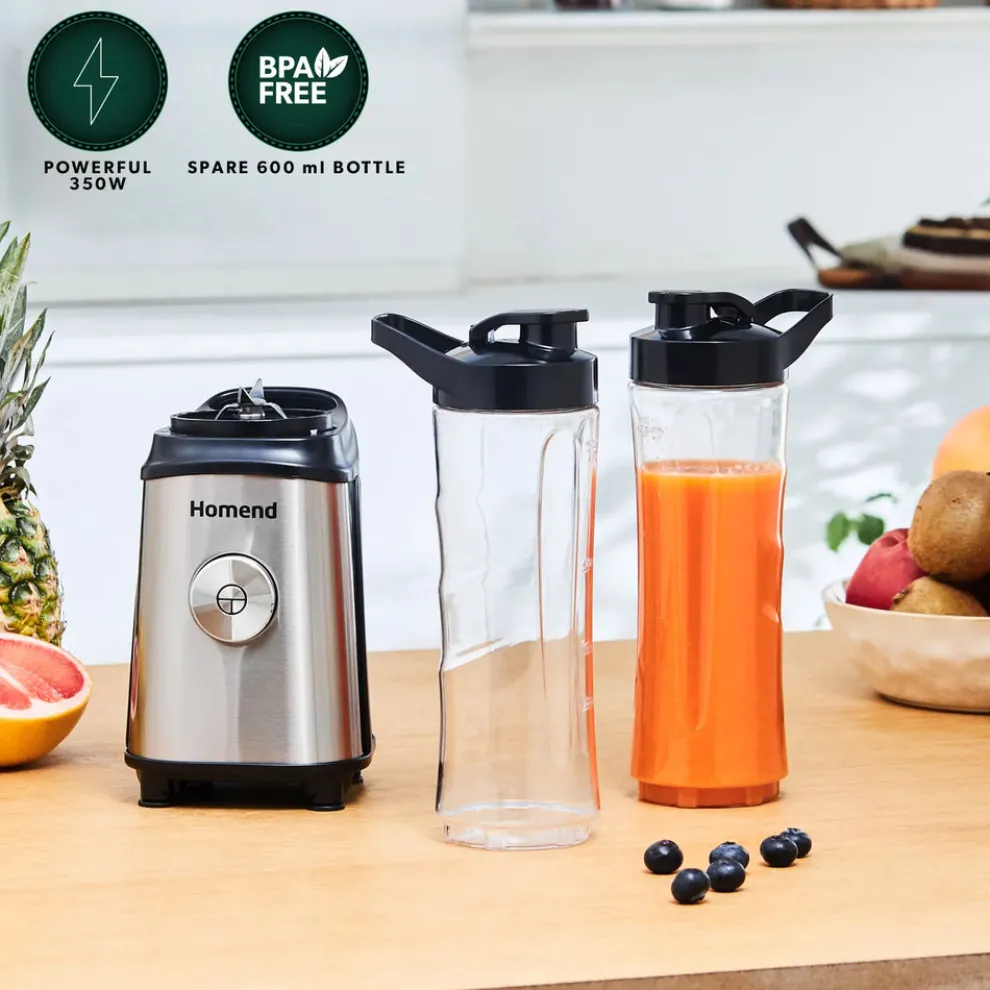 Homend Mixfresh Smoothie Blender, 2x 600ml Bottle, 350W, Inox Black