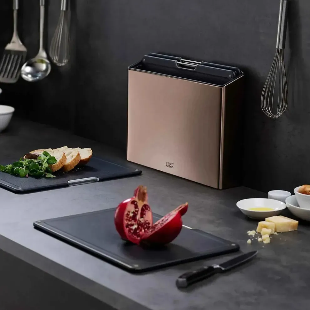 Joseph Joseph Steel Folio 4-Piece Chopping Board Set, Rose Gold