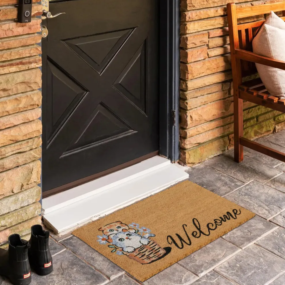 Kaşmir Rugs 7/24 Cat Welcome Coco Door Mat, 45cmx75cm, Multi