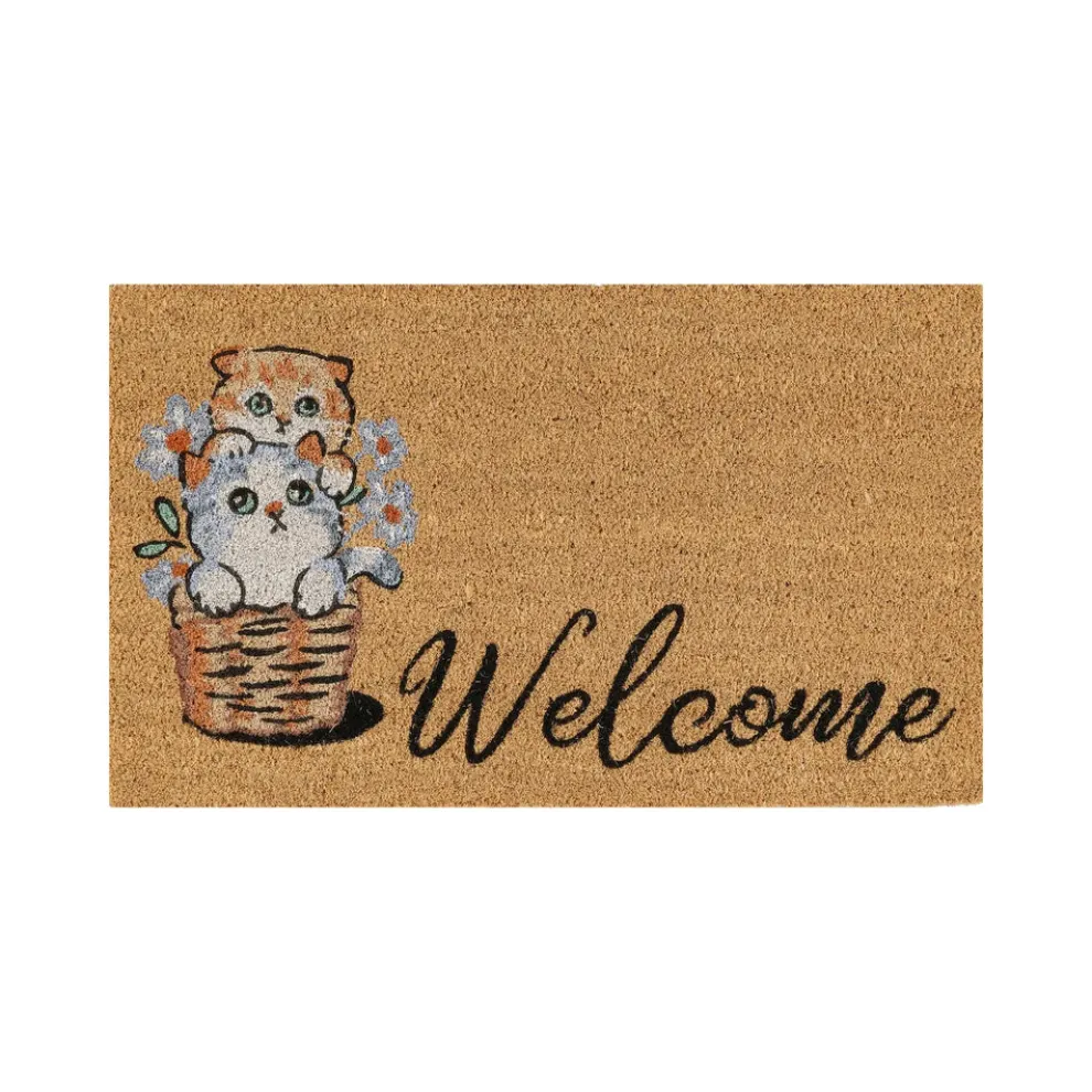 Kaşmir Rugs 7/24 Cat Welcome Coco Door Mat, 45cmx75cm, Multi