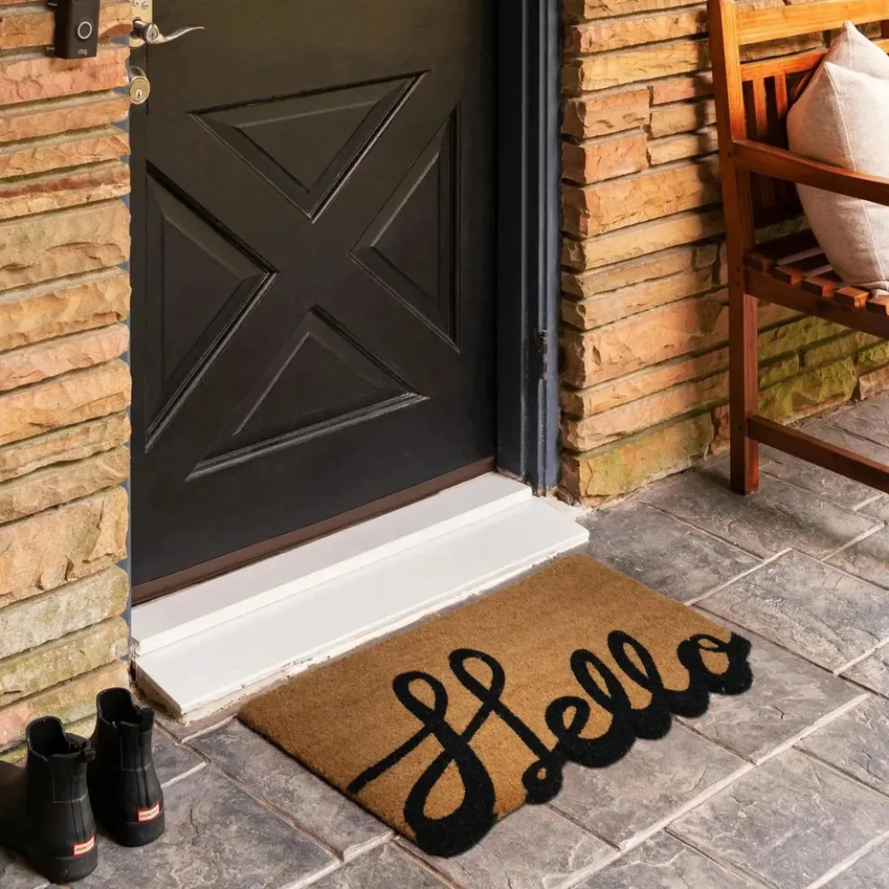 Kaşmir Rugs 7/24 Patterned Hello Coco Door Mat, 45cmx75cm, Multi