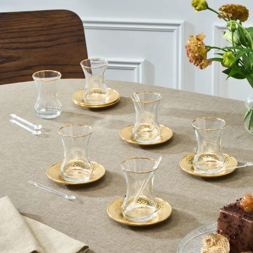 Karaca Ada 18-Piece Turkish Tea Set for 6 People, 130ml, Gold