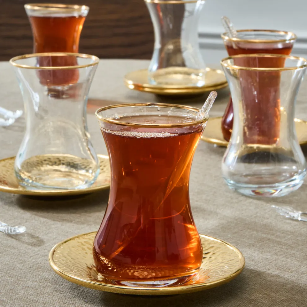 Karaca Ada 18-Piece Turkish Tea Set for 6 People, 130ml, Gold