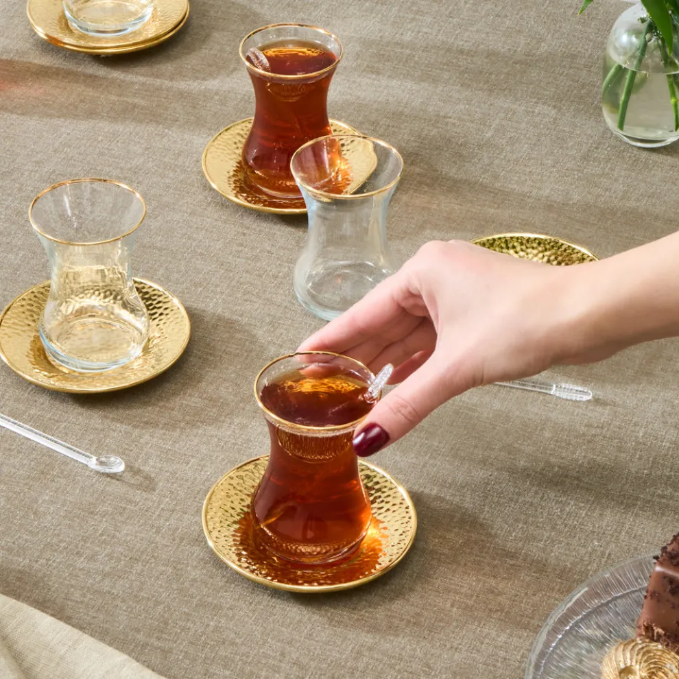 Karaca Ada 18-Piece Turkish Tea Set for 6 People, 130ml, Gold