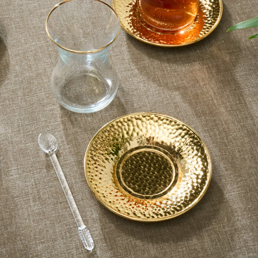 Karaca Ada 18-Piece Turkish Tea Set for 6 People, 130ml, Gold