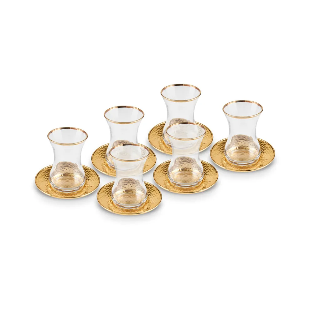 Karaca Ada 18-Piece Turkish Tea Set for 6 People, 130ml, Gold