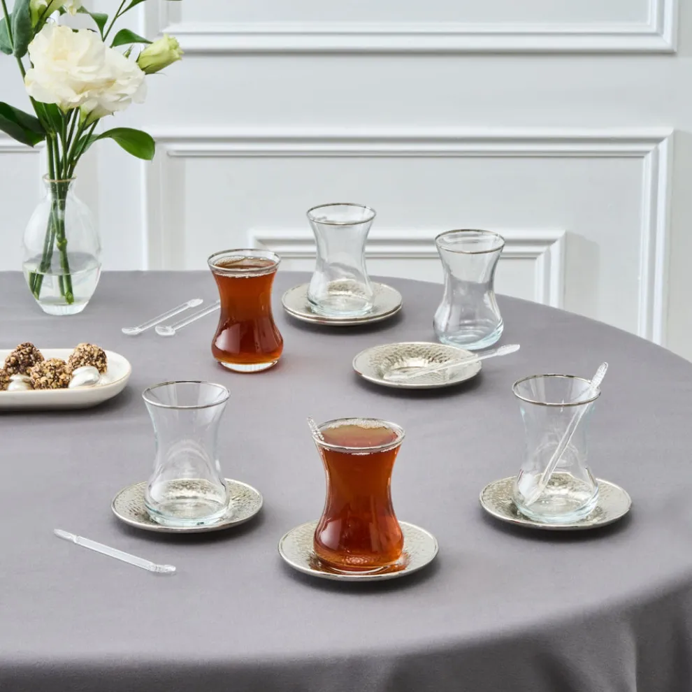 Karaca Ada 18-Piece Turkish Tea Set for 6 People, 130ml, Platin