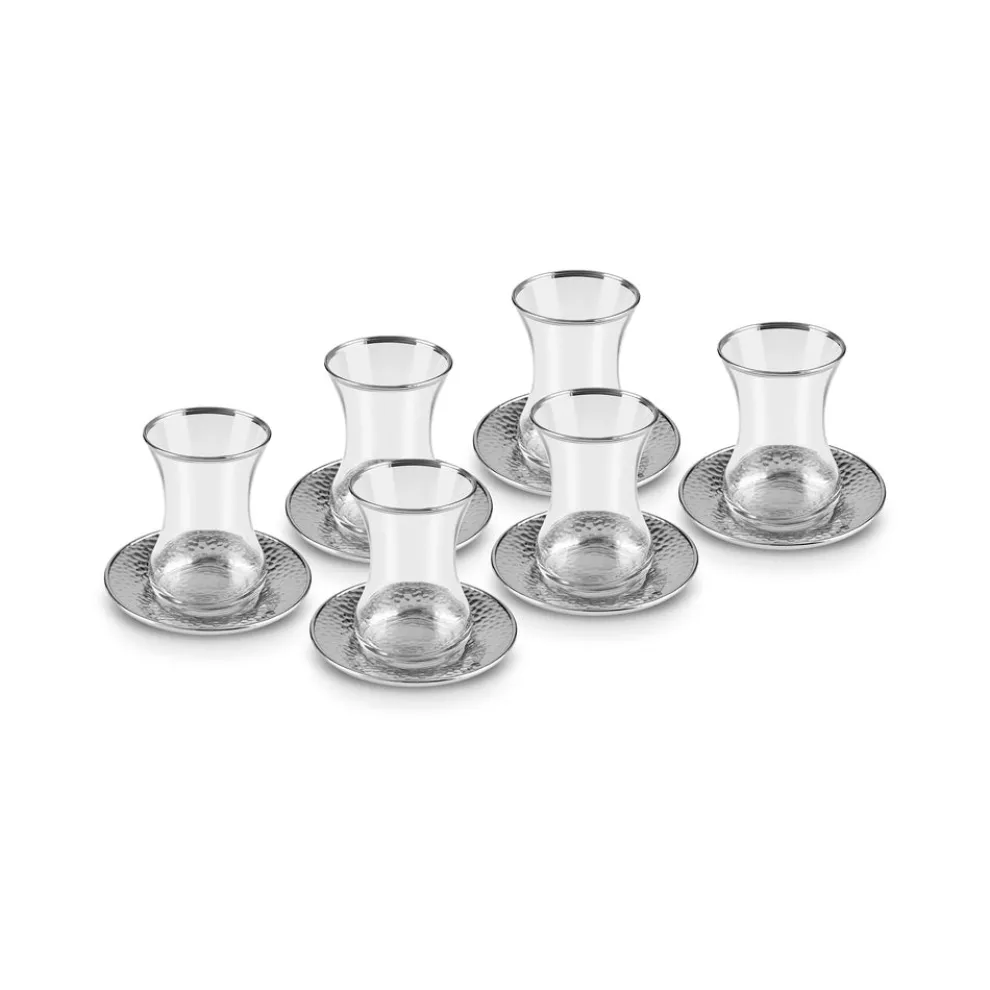 Karaca Ada 18-Piece Turkish Tea Set for 6 People, 130ml, Platin