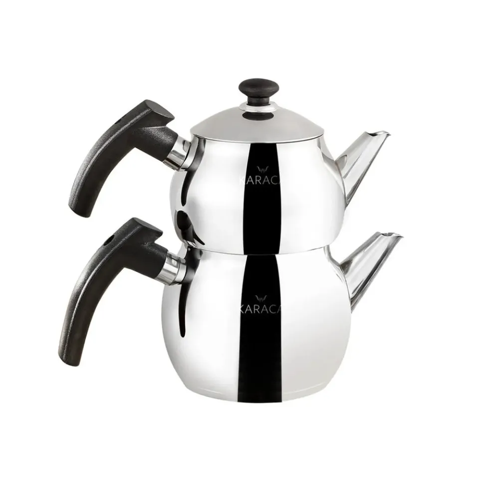 Karaca Adelya Stainless Steel Induction Teapot Set, Small, Silver Black