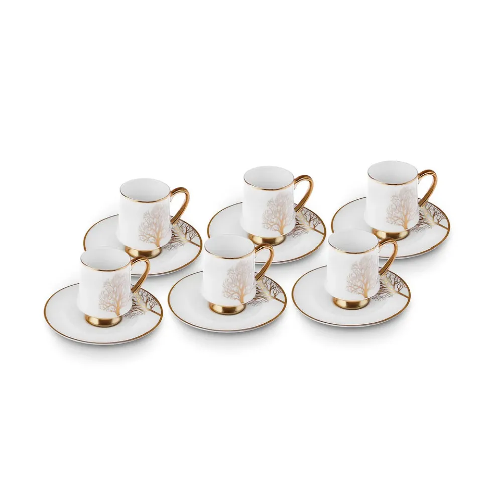 Karaca Afra 12-Piece Bone China Espresso Turkish Coffee Cup Set for 6 People, 90ml, White