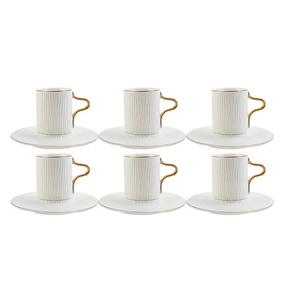 Karaca Aged 12 Piece Porcelain Espresso Turkish Coffee Cup Set for 6 People, 80ml, Multi