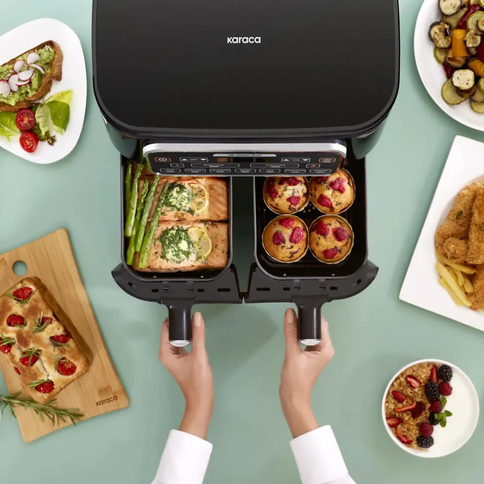 Karaca Air Cook Duo 2-in-1 Air Fryer with Stew Function, 8L, 2500W, Black Chrome