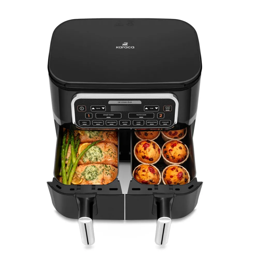 Karaca Air Cook Duo 2-in-1 Air Fryer with Stew Function, 8L, 2500W, Black Chrome