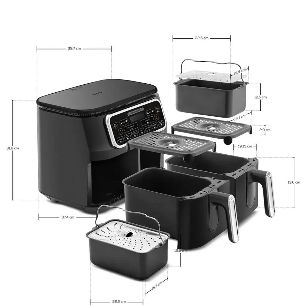 Karaca Air Cook Duo 2-in-1 Air Fryer with Stew Function, 8L, 2500W, Black Chrome