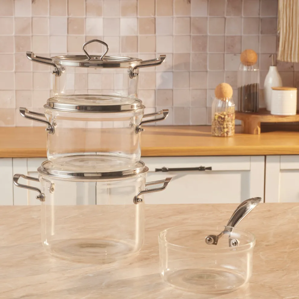 Karaca Amore 7-Piece Borosilicate Cookware Set, Transparent