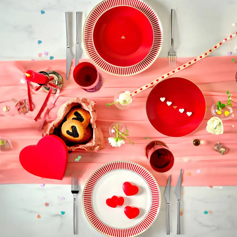 Karaca Amour 6-Piece Bone China Dinner Set for 2 People, Red Multi