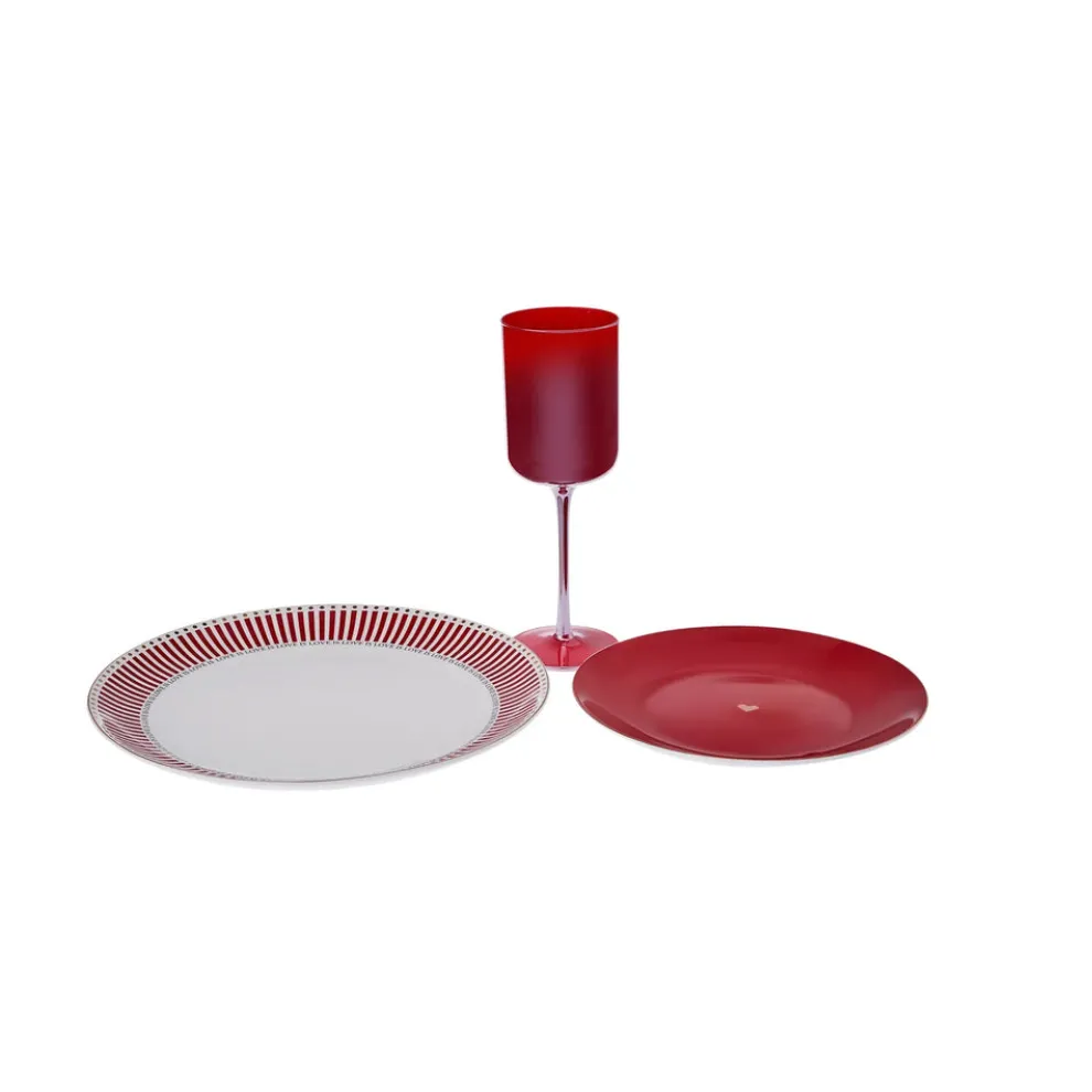 Karaca Amour 6-Piece Bone China Dinner Set for 2 People, Red Multi