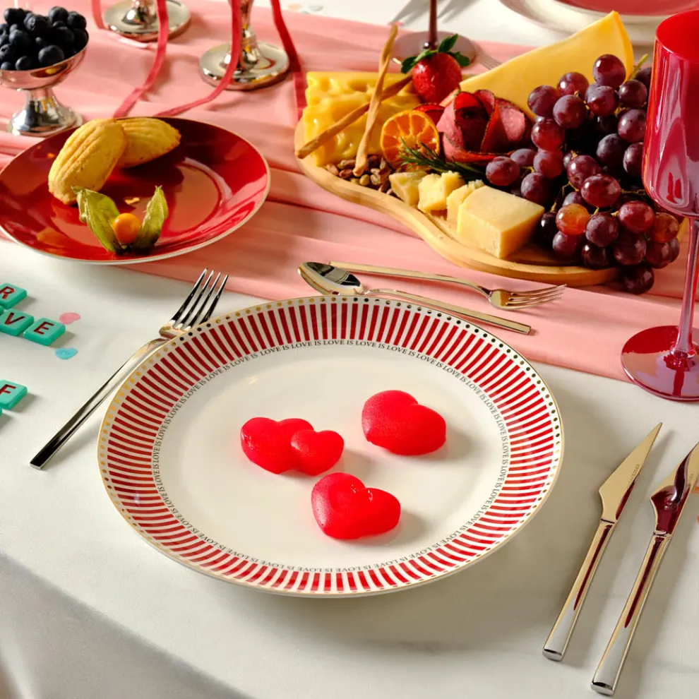 Karaca Amour 6-Piece Bone China Dinner Set for 2 People, Red Multi