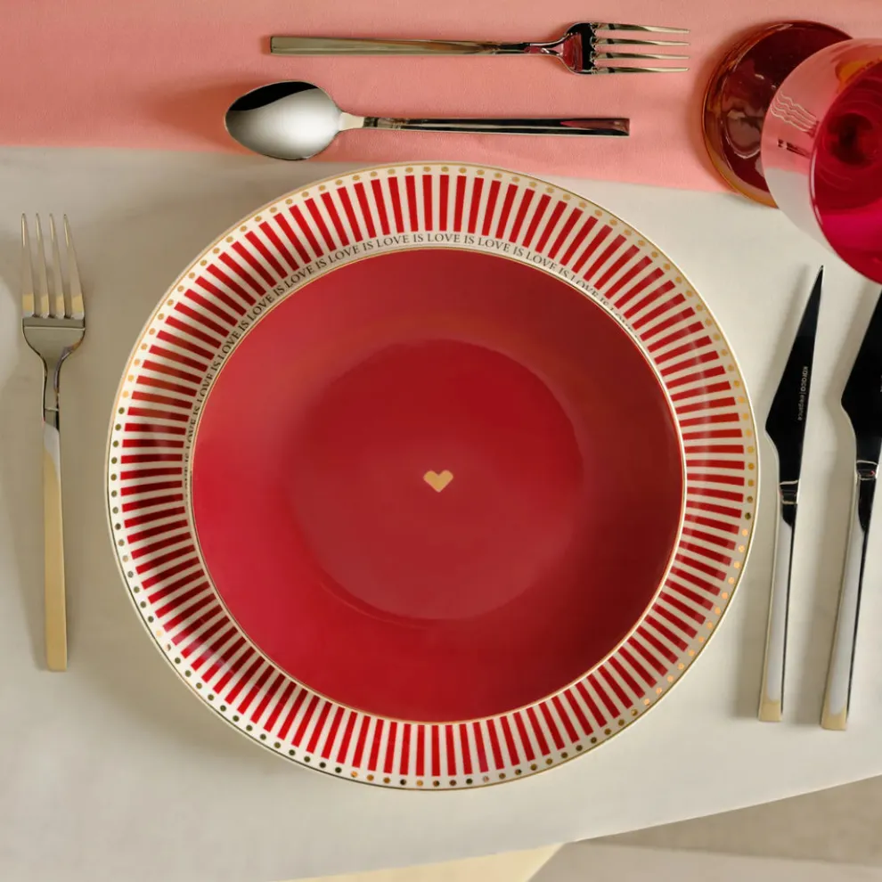 Karaca Amour 6-Piece Bone China Dinner Set for 2 People, Red Multi