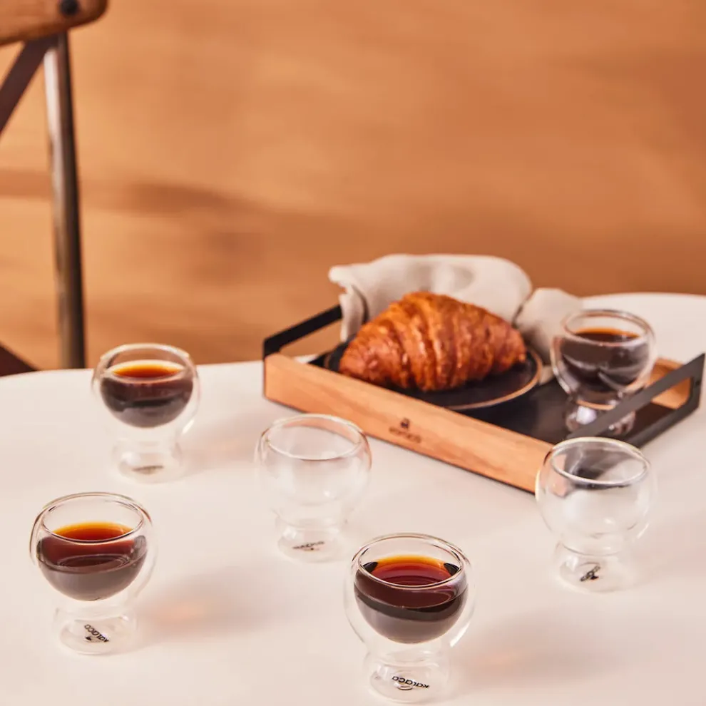 Karaca Anthon Shaped 6-Piece Glass Espresso Turkish Coffee Cup Set for 6 People, 100ml, Transparent