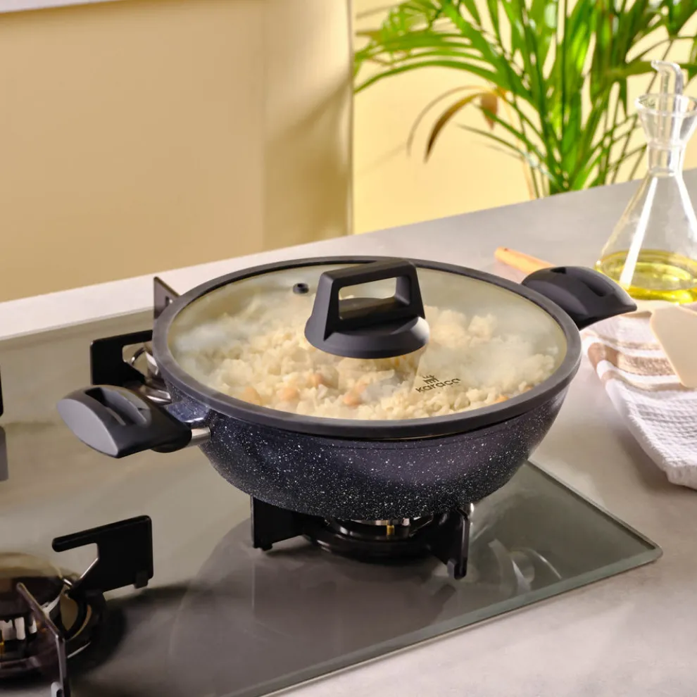 Karaca Aqua Granite Non-Stick Induction Shallow Casserole, 26m, Blue