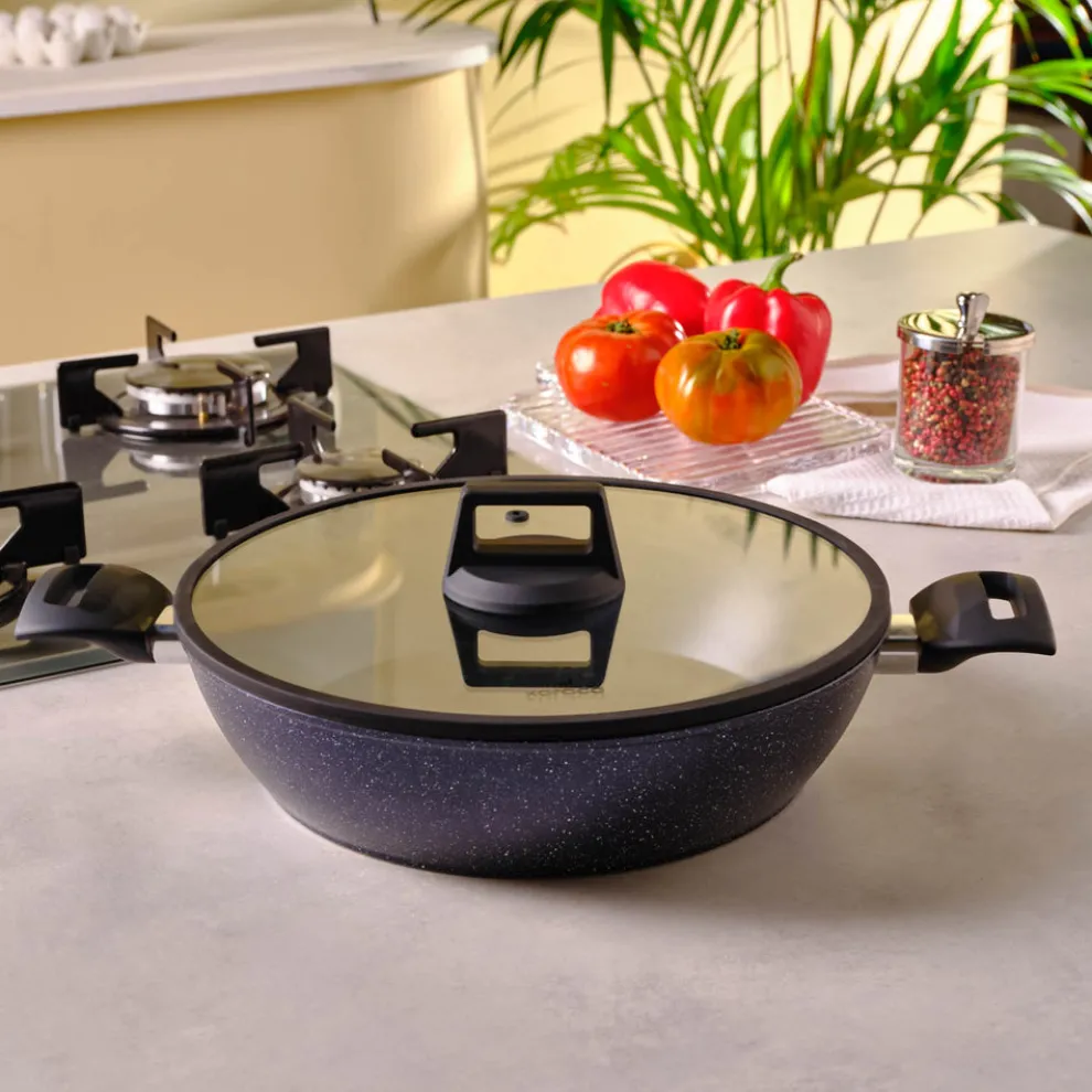 Karaca Aqua Granite Non-Stick Induction Shallow Casserole, 30m, Blue