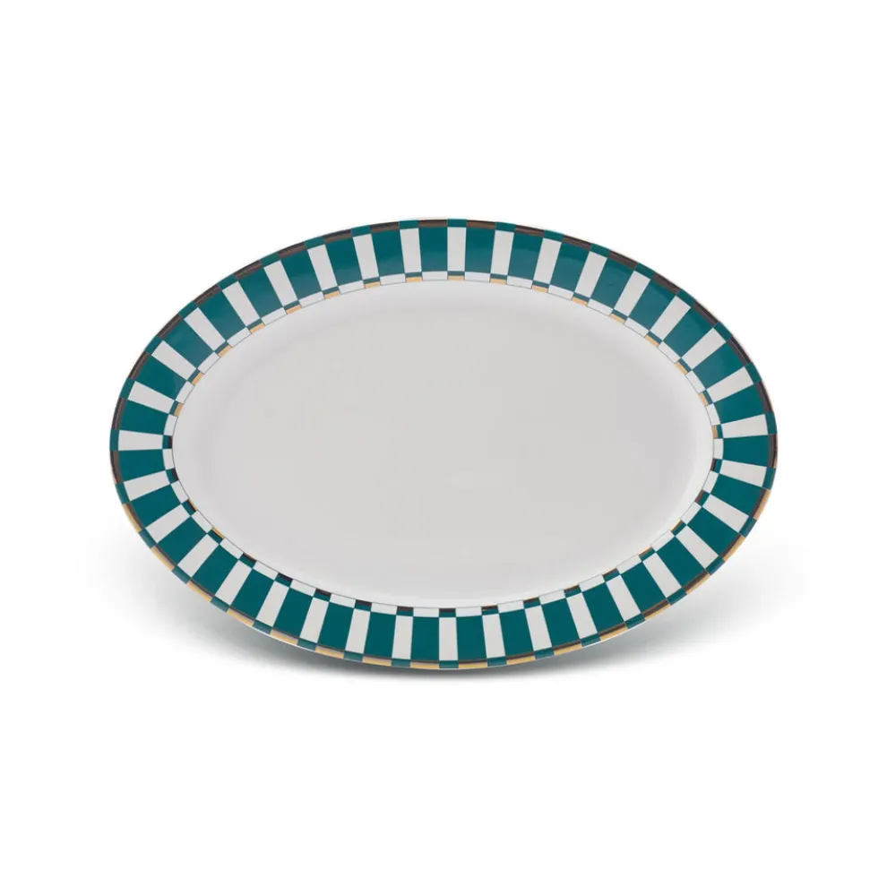 Karaca Aries Porcelain Serving Platter, 36cm, Green Multi