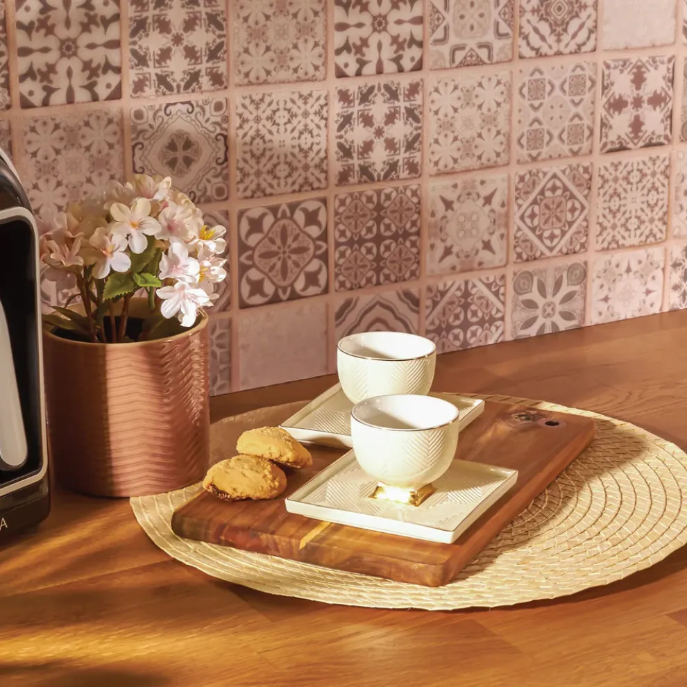 Karaca Art Deco 4 Piece Porcelain Espresso Turkish Coffee Cup Set for 2 People, 90ml, Gold White