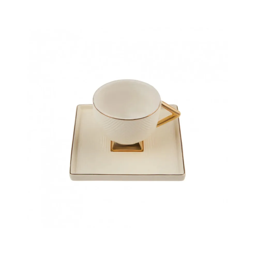Karaca Art Deco 4 Piece Porcelain Espresso Turkish Coffee Cup Set for 2 People, 90ml, Gold White