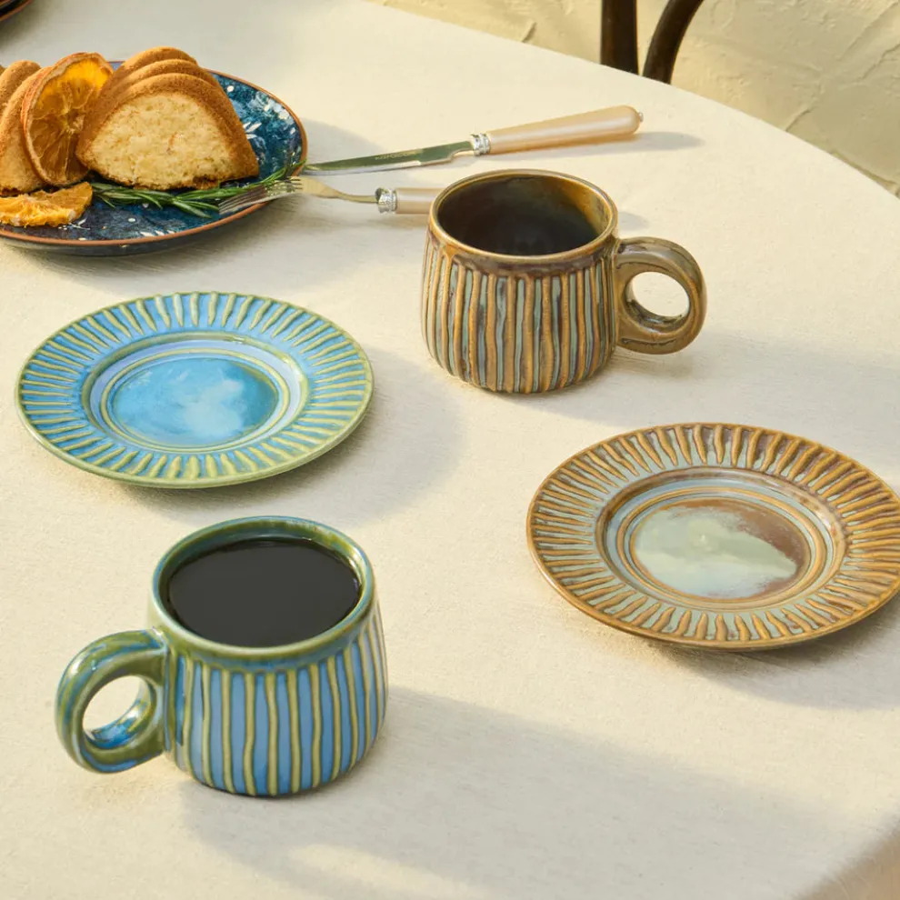Karaca Arthur Beige & Green Tea Cup for 2 People, 260 ml