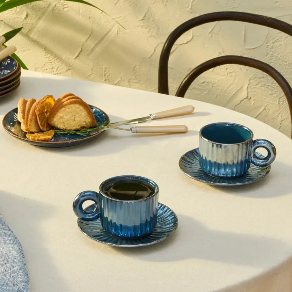 Karaca Arthur 4-Piece Tea Cup for 2 People, 260 ml, Navy