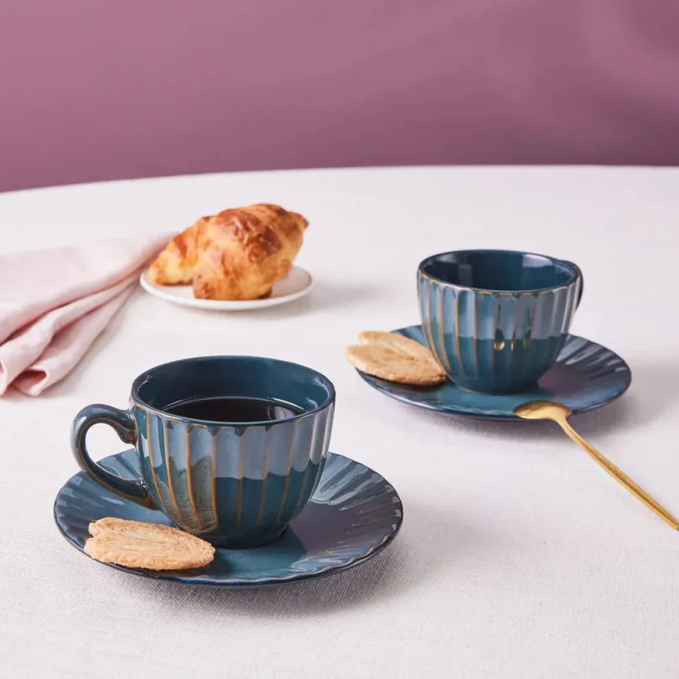 Karaca Austen 4-Piece Tea Cup and Saucer Set for 2 People, Green