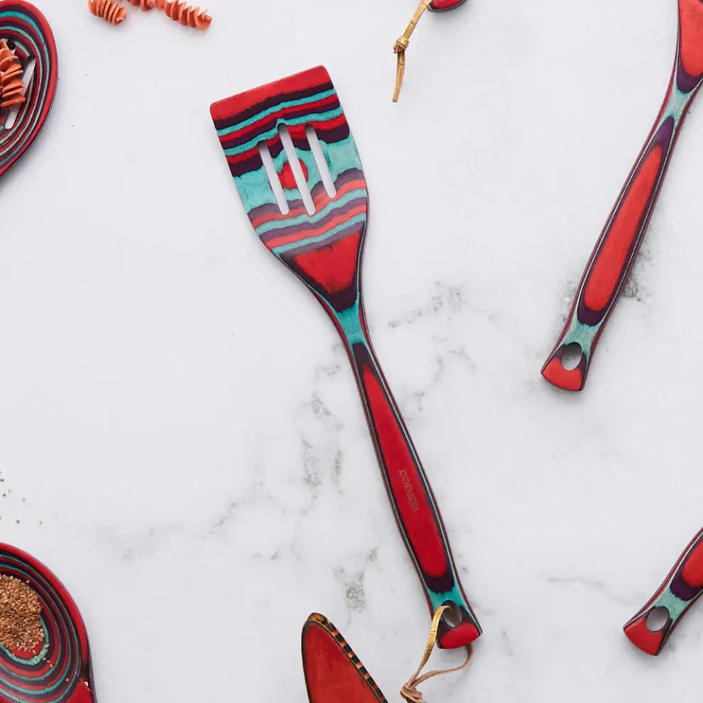 Karaca Bailando Pakka Wood Slotted Turner, 30cm, Red Multi