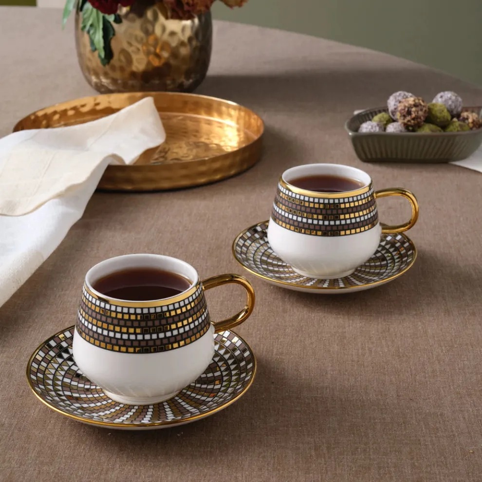 Karaca Belgin 4-Piece Glass Tea Cup and Saucer, 220ml, Multi