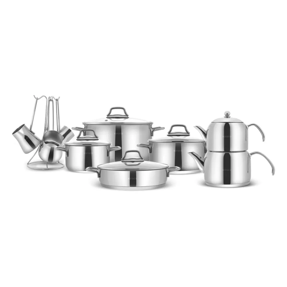 Karaca Belgrad 15-Piece Complete Stainless Steel Kitchen Cookware Set