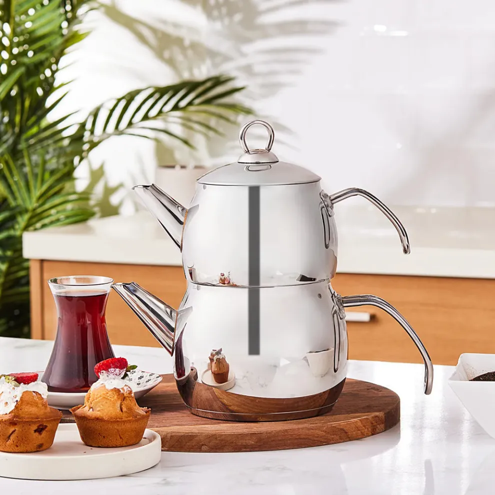 Karaca Belinay Stainless Steel Teapot Set, Medium, Silver