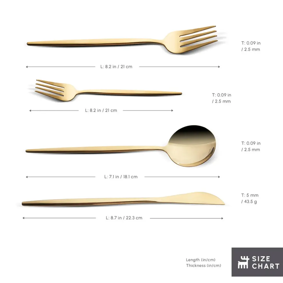 Karaca Bella 24-Piece Cutlery Set for 6 People, Shiny Gold