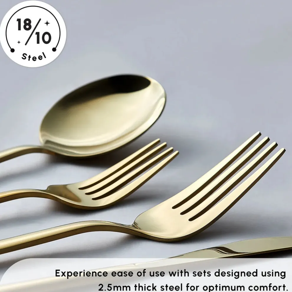 Karaca Bella 24-Piece Cutlery Set for 6 People, Shiny Gold