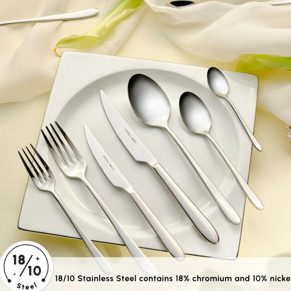 Karaca Bellamy 84-Piece Stainless Steel Cutlery Set for 12 People, Silver