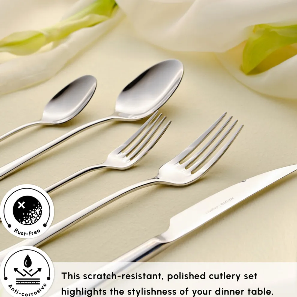Karaca Bellamy 84-Piece Stainless Steel Cutlery Set for 12 People, Silver