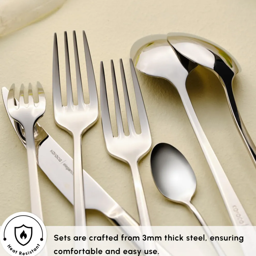 Karaca Bellamy 84-Piece Stainless Steel Cutlery Set for 12 People, Silver