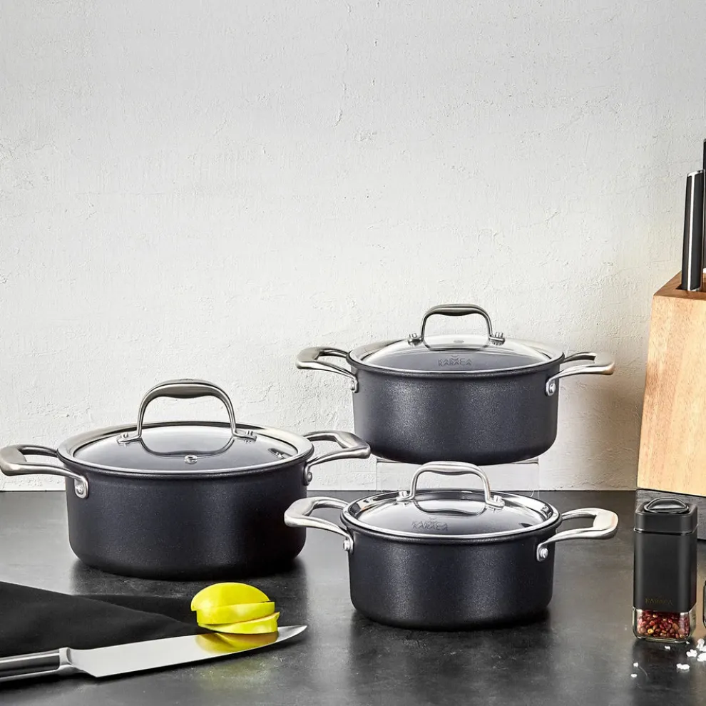 Karaca BioDiamond Pro 6-Piece Non-Stick Induction Cookware Set, Medium, Black